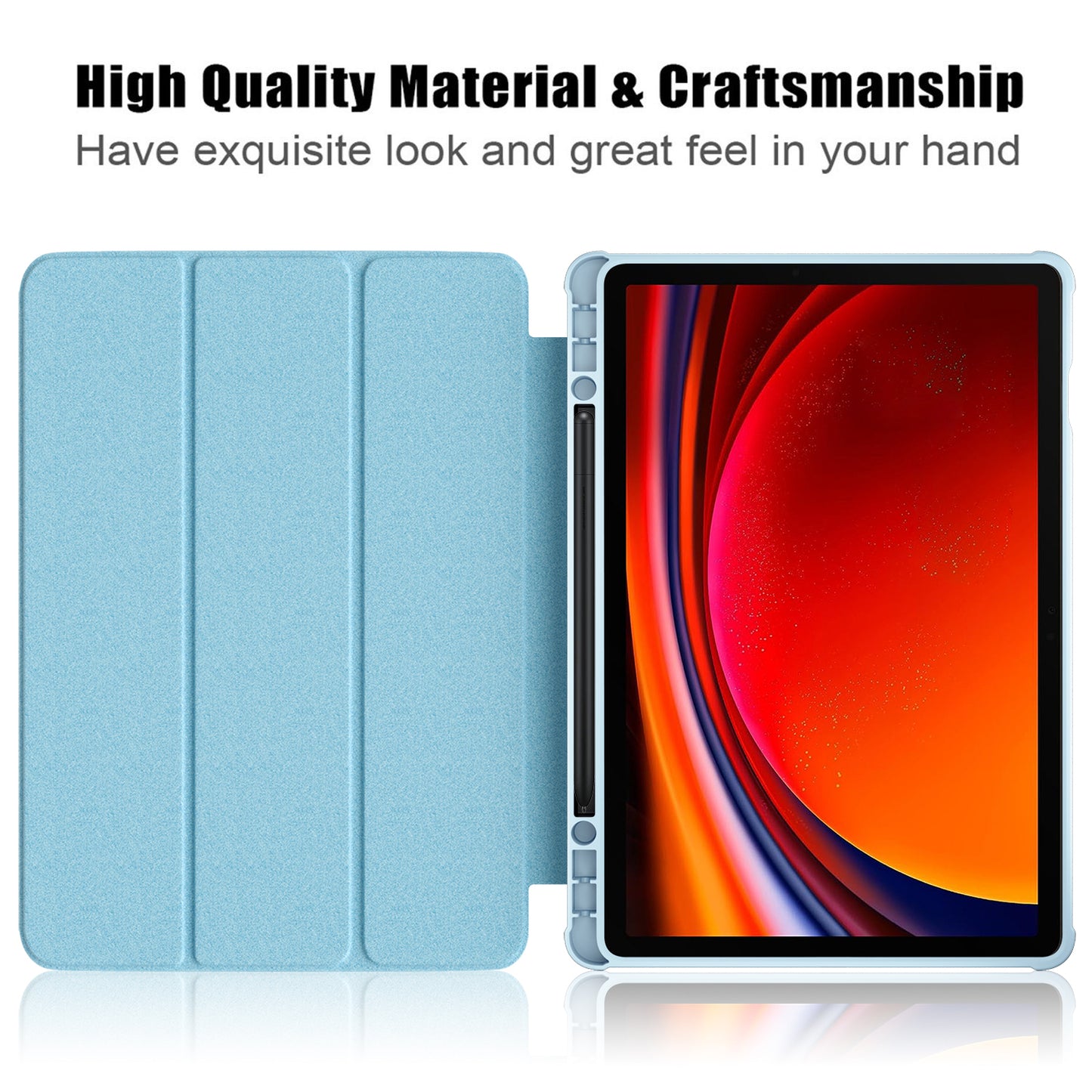 Protective Case for Samsung Galaxy Tab S9 (SM-X710 / SM-X716B / SM-X718U) PU+TPU+Acrylic Tri-fold Stand Tablet Cover with Pen Slot