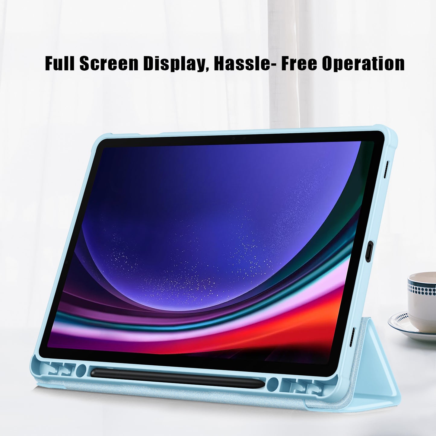 Protective Case for Samsung Galaxy Tab S9 (SM-X710 / SM-X716B / SM-X718U) PU+TPU+Acrylic Tri-fold Stand Tablet Cover with Pen Slot