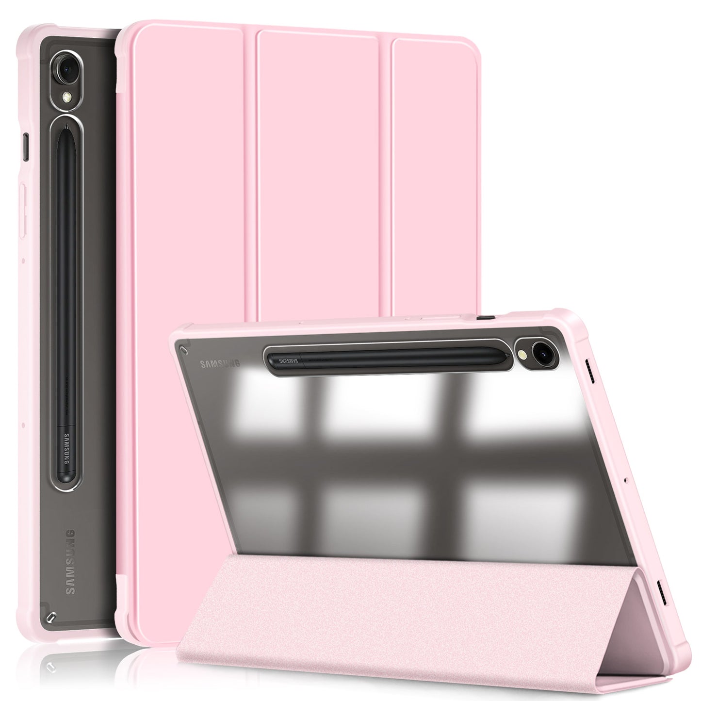 Protective Case for Samsung Galaxy Tab S9 (SM-X710 / SM-X716B / SM-X718U) PU+TPU+Acrylic Tri-fold Stand Tablet Cover with Pen Slot