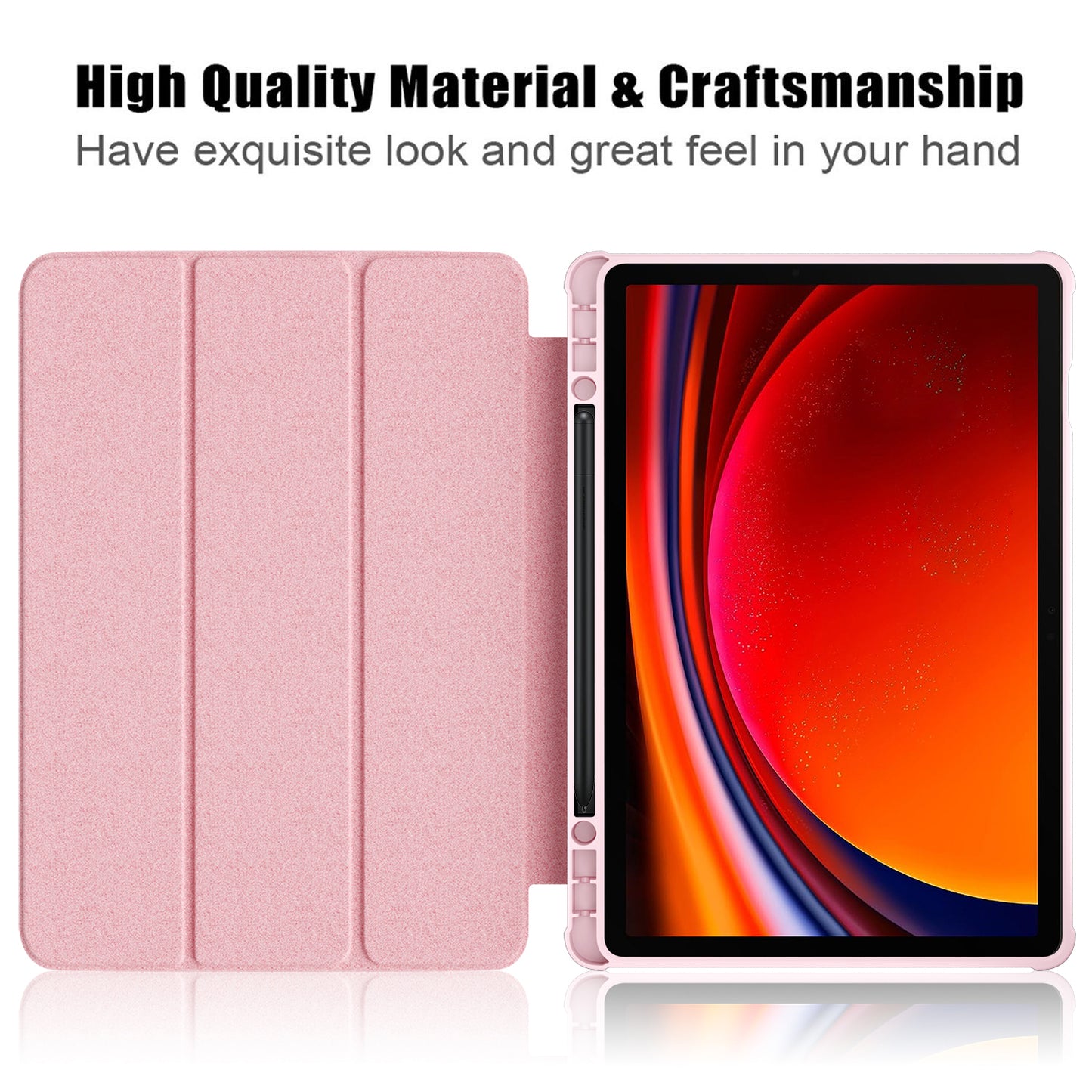 Protective Case for Samsung Galaxy Tab S9 (SM-X710 / SM-X716B / SM-X718U) PU+TPU+Acrylic Tri-fold Stand Tablet Cover with Pen Slot