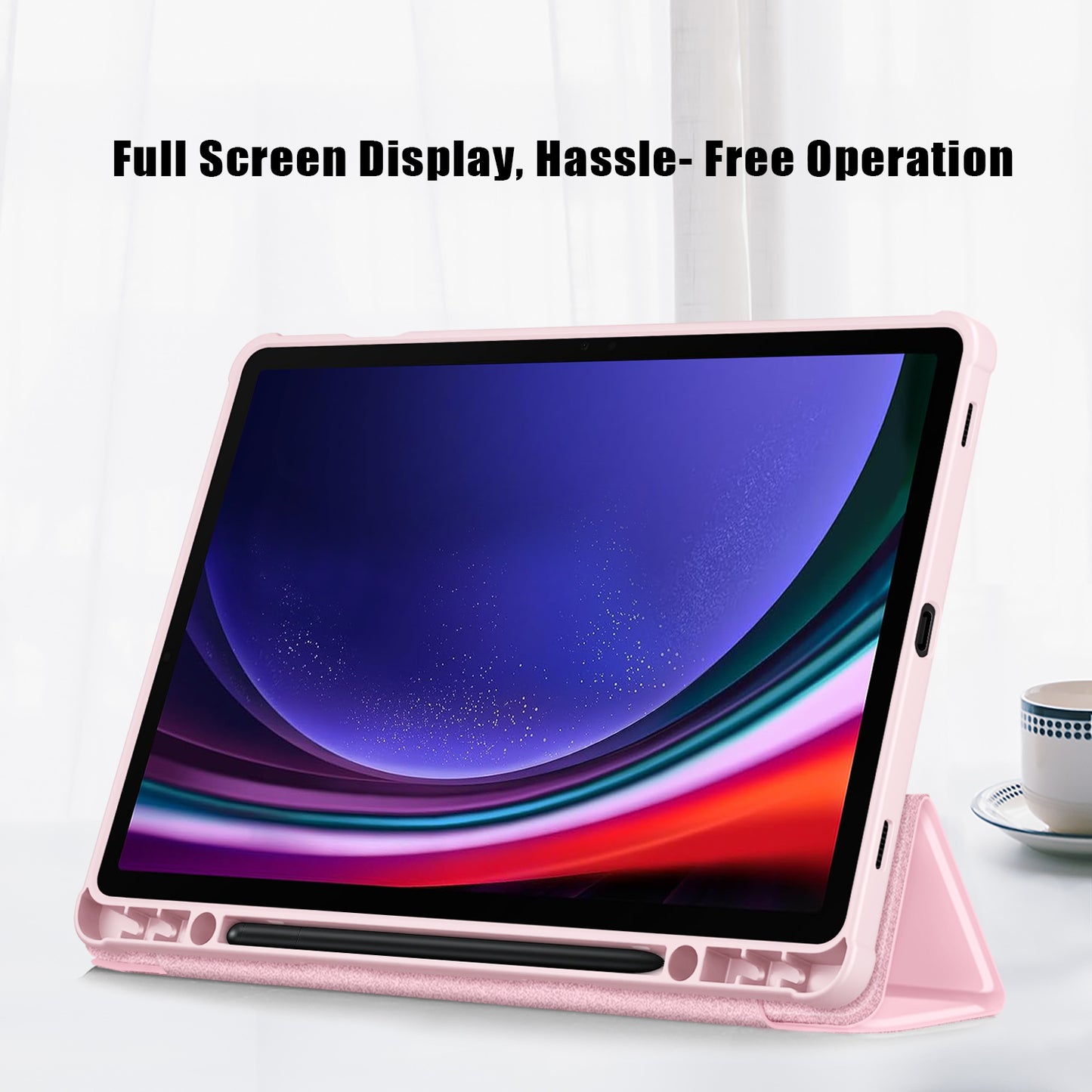 Protective Case for Samsung Galaxy Tab S9 (SM-X710 / SM-X716B / SM-X718U) PU+TPU+Acrylic Tri-fold Stand Tablet Cover with Pen Slot