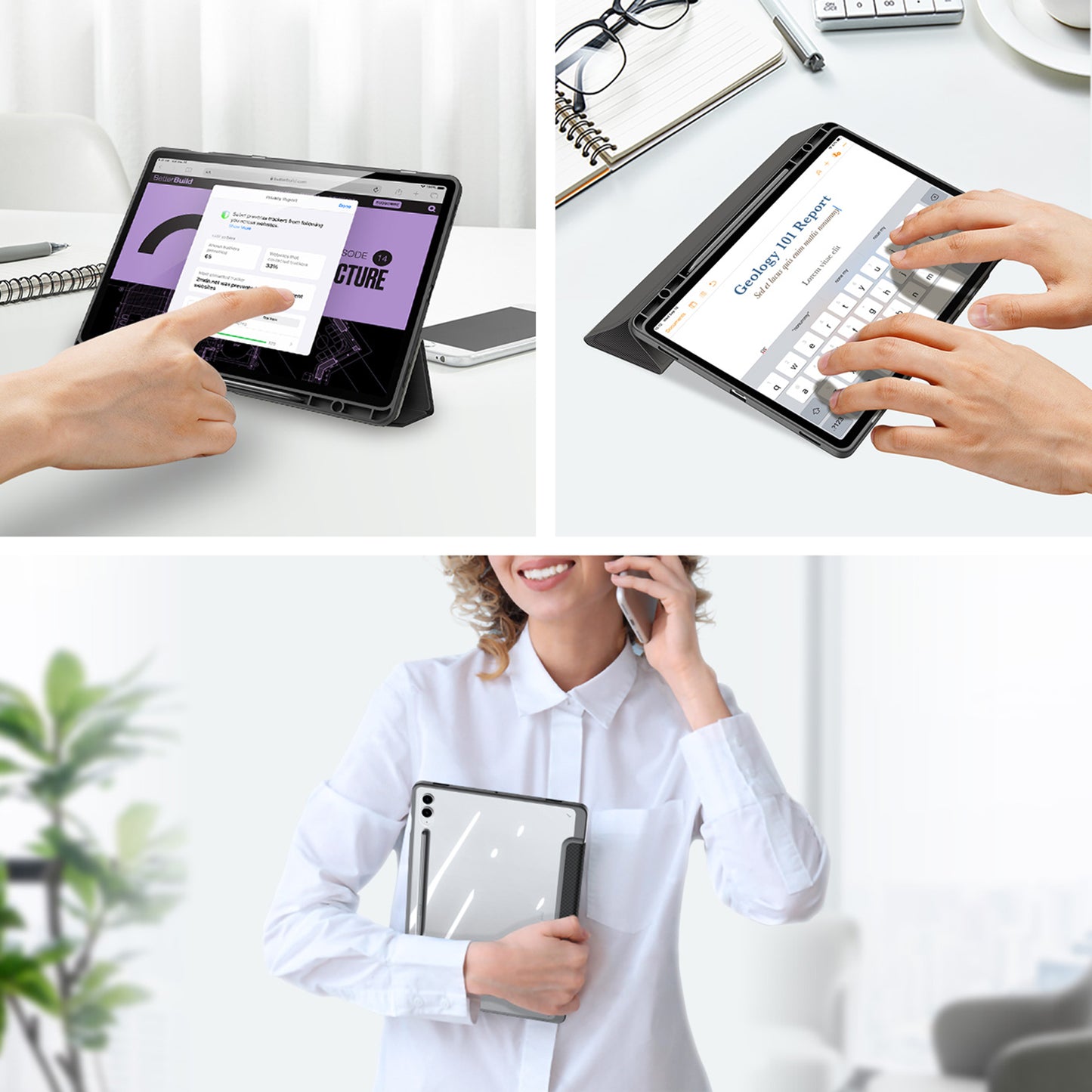 DUX DUCIS TOBY Series For Samsung Galaxy Tab S9 FE+ Tablet Leather Case Tri-fold Stand Cover with Pen Slot