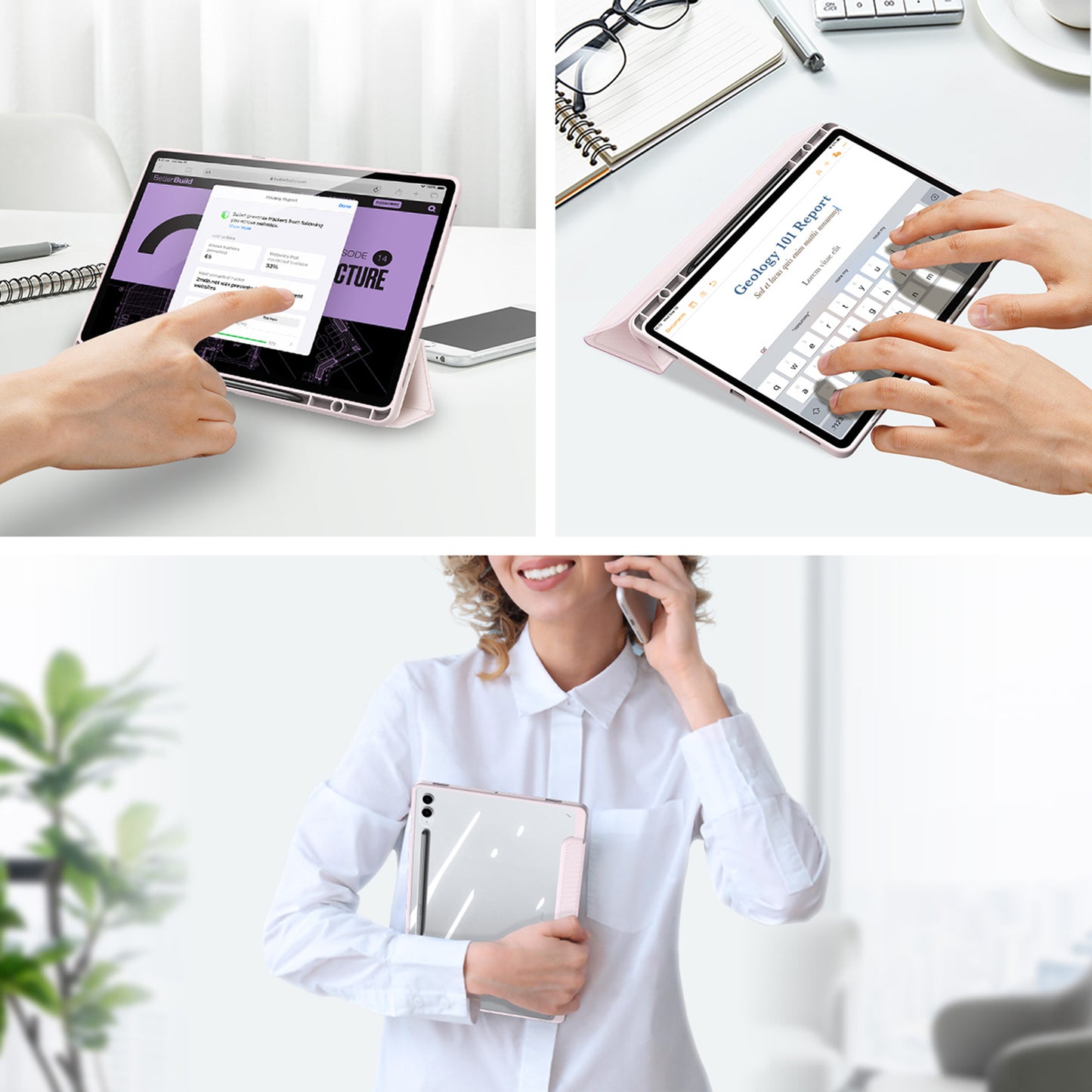 DUX DUCIS TOBY Series For Samsung Galaxy Tab S9 FE+ Tablet Leather Case Tri-fold Stand Cover with Pen Slot