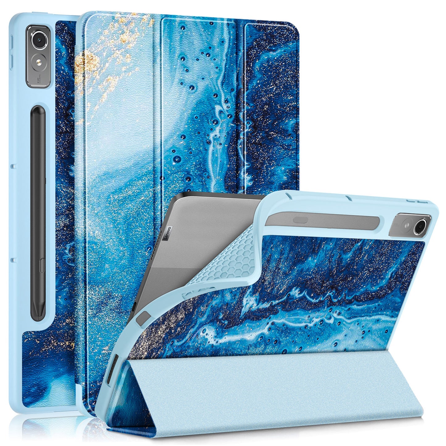For Lenovo Lenovo Tab P12 TB371FC Pattern Printing Tri-fold Stand Tablet Cover PU Leather +TPU Tablet Case