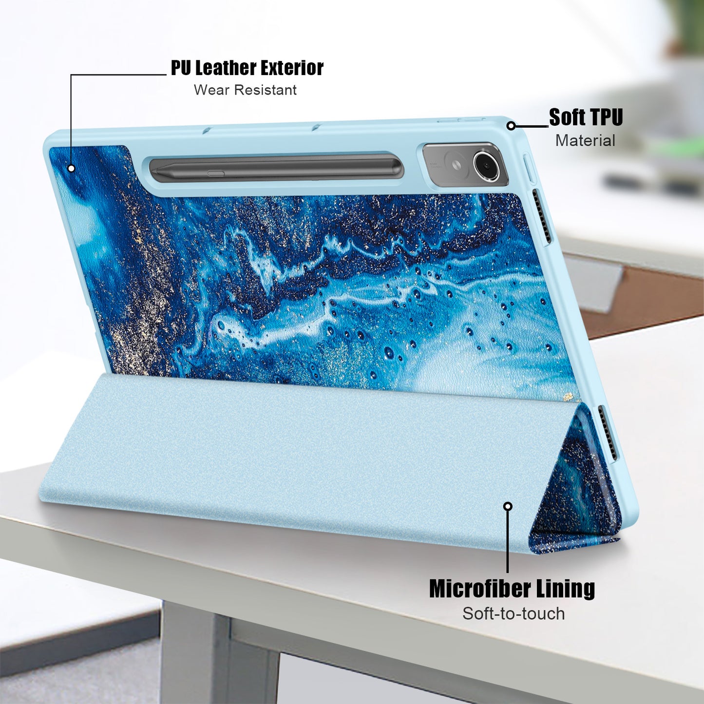 For Lenovo Lenovo Tab P12 TB371FC Pattern Printing Tri-fold Stand Tablet Cover PU Leather +TPU Tablet Case