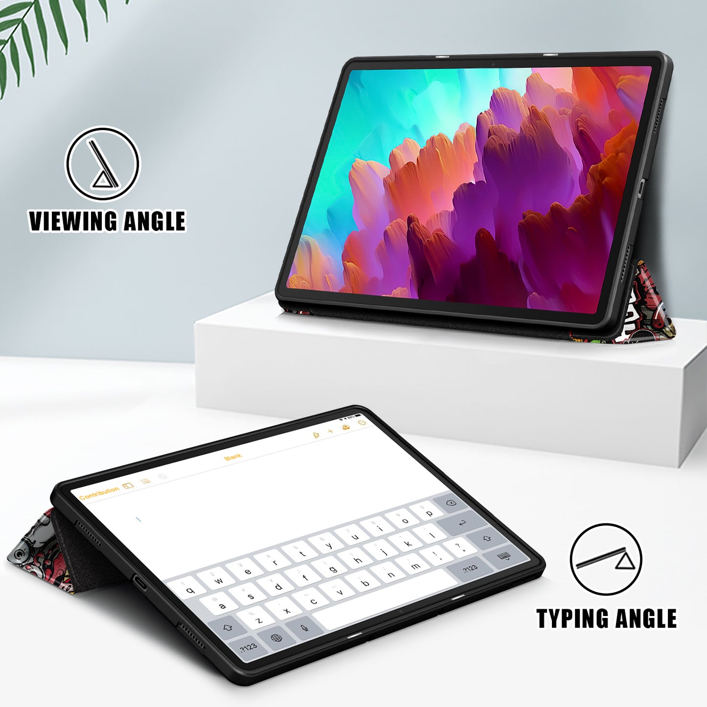 For Lenovo Lenovo Tab P12 TB371FC Pattern Printing Tri-fold Stand Tablet Cover PU Leather +TPU Tablet Case