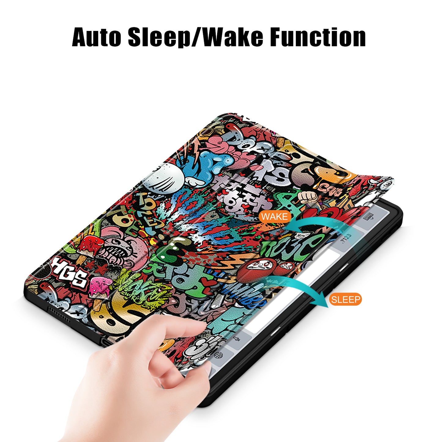 For Lenovo Lenovo Tab P12 TB371FC Pattern Printing Tri-fold Stand Tablet Cover PU Leather +TPU Tablet Case