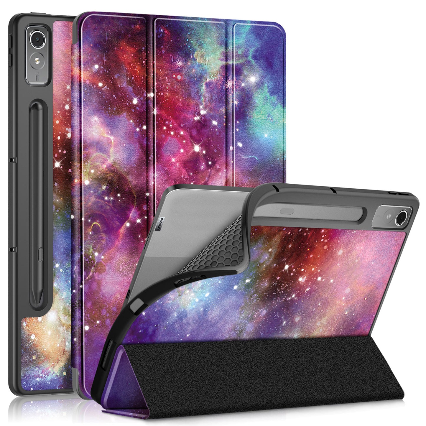 For Lenovo Lenovo Tab P12 TB371FC Pattern Printing Tri-fold Stand Tablet Cover PU Leather +TPU Tablet Case