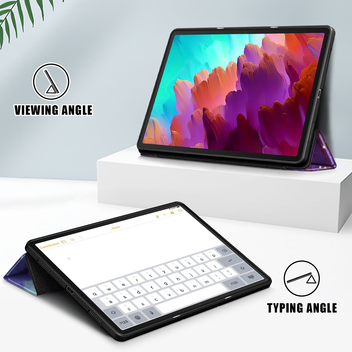 For Lenovo Lenovo Tab P12 TB371FC Pattern Printing Tri-fold Stand Tablet Cover PU Leather +TPU Tablet Case
