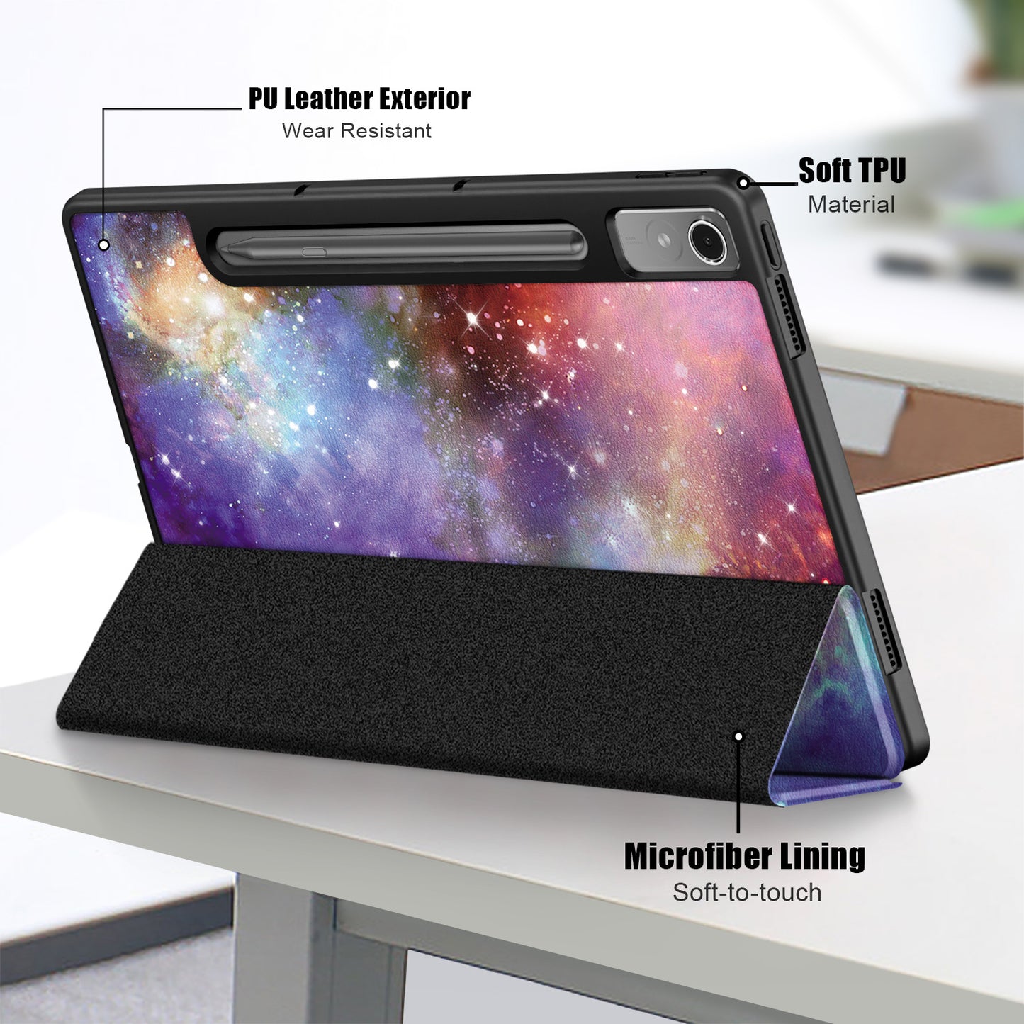 For Lenovo Lenovo Tab P12 TB371FC Pattern Printing Tri-fold Stand Tablet Cover PU Leather +TPU Tablet Case