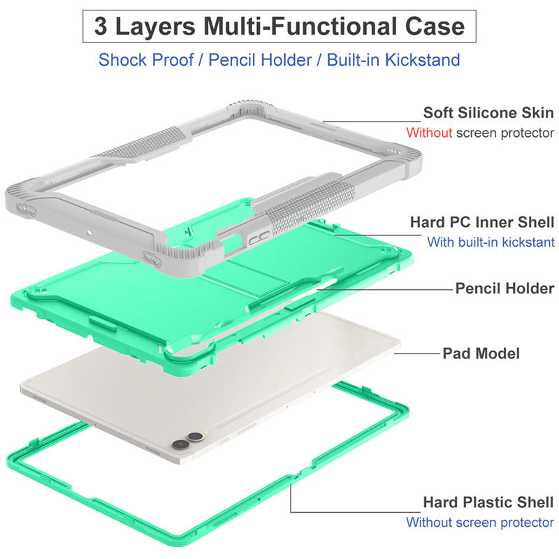 Kickstand Case for Samsung Galaxy Tab S9+ , Shockproof Silicone + PC Tablet Cover