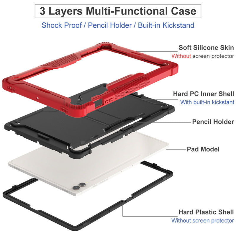 Kickstand Case for Samsung Galaxy Tab S9+ , Shockproof Silicone + PC Tablet Cover