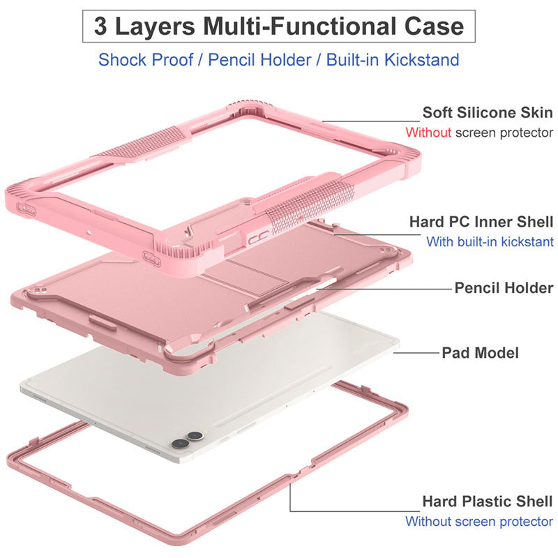 Kickstand Case for Samsung Galaxy Tab S9+ , Shockproof Silicone + PC Tablet Cover