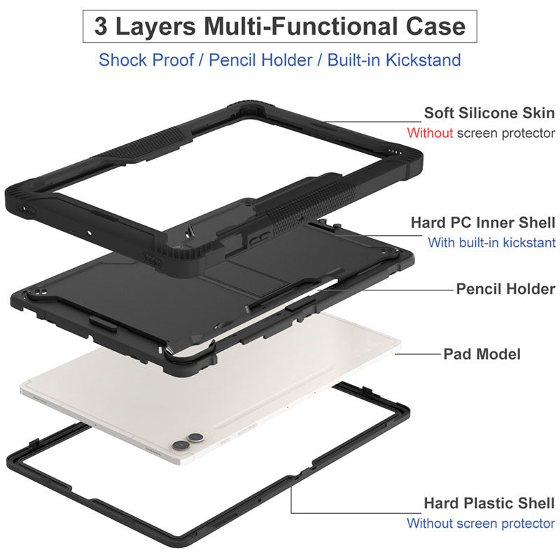 Kickstand Case for Samsung Galaxy Tab S9+ , Shockproof Silicone + PC Tablet Cover