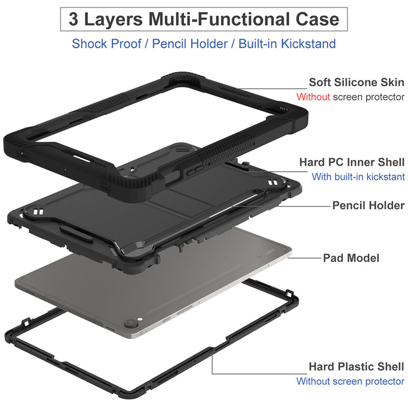 Kickstand Case for Samsung Galaxy Tab S9 , Fall Protection Silicone + PC Tablet Cover