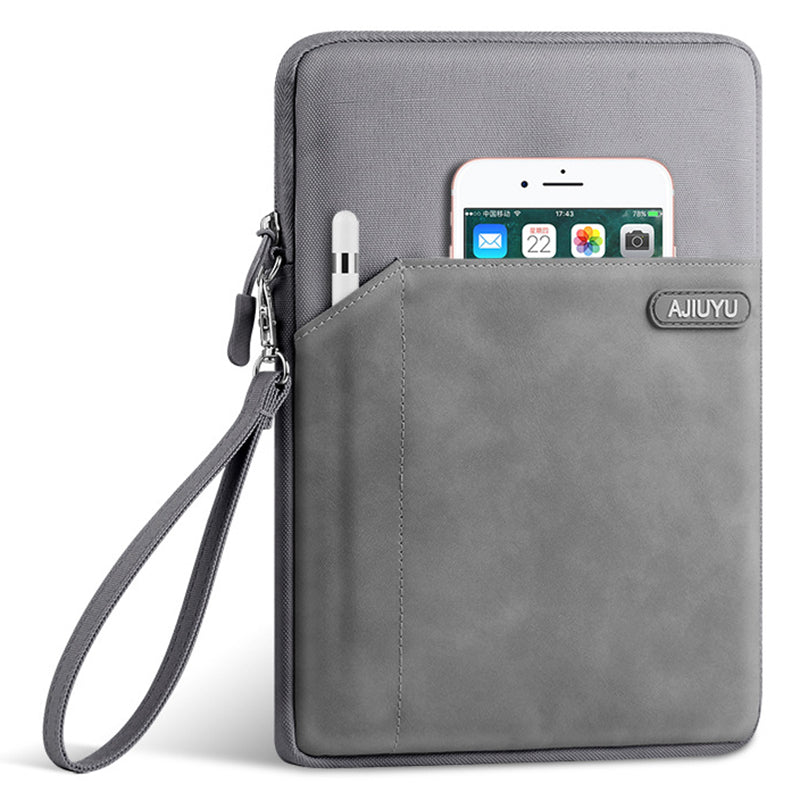 AJIUYU Laptop Protective Sleeve PU Leather + Cloth Tablet Carrying Bag with Hand Strap