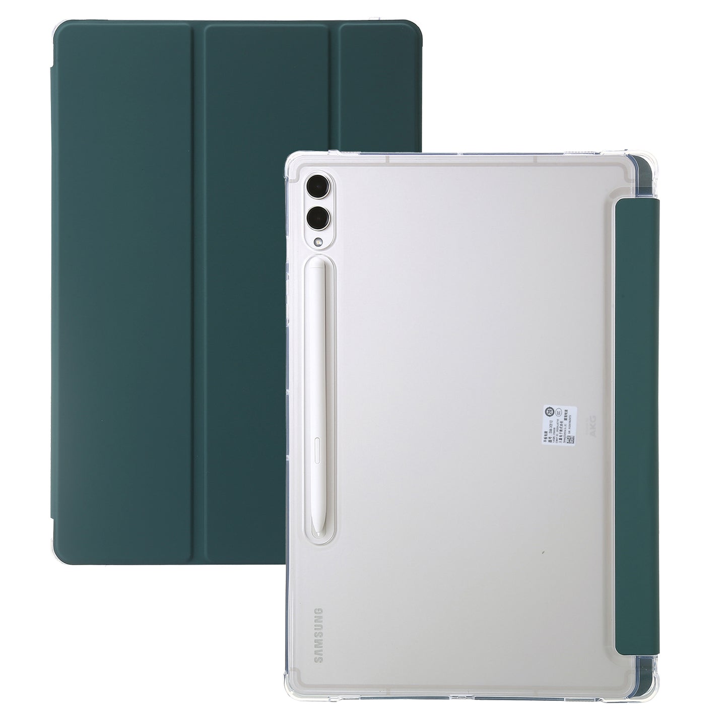 For Samsung Galaxy Tab S9+ Tri-fold Stand Smart Cover PU Leather+Acrylic+TPU Transparent Tablet Case