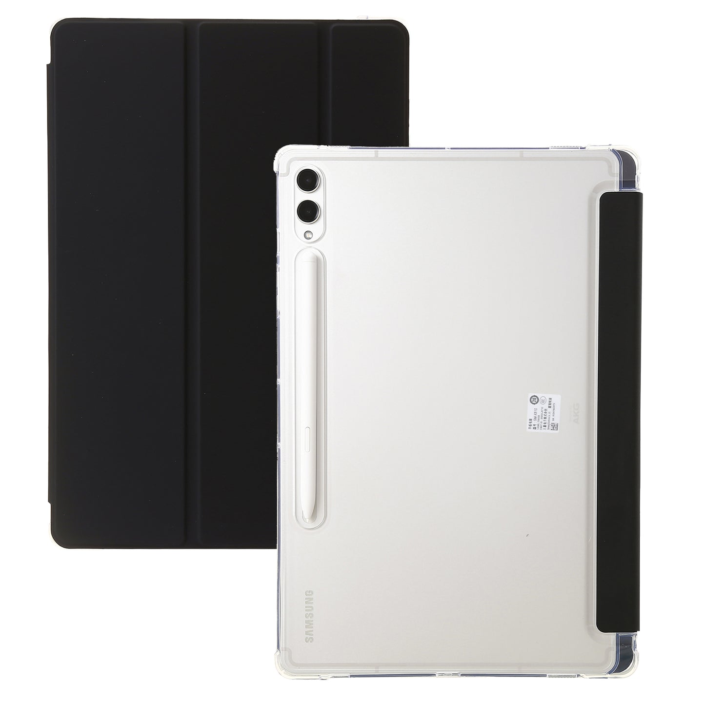 For Samsung Galaxy Tab S9+ Tri-fold Stand Smart Cover PU Leather+Acrylic+TPU Transparent Tablet Case