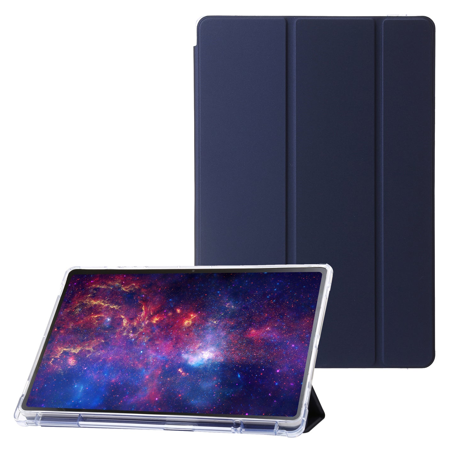 For Samsung Galaxy Tab S9+ Tri-fold Stand Smart Cover PU Leather+Acrylic+TPU Transparent Tablet Case