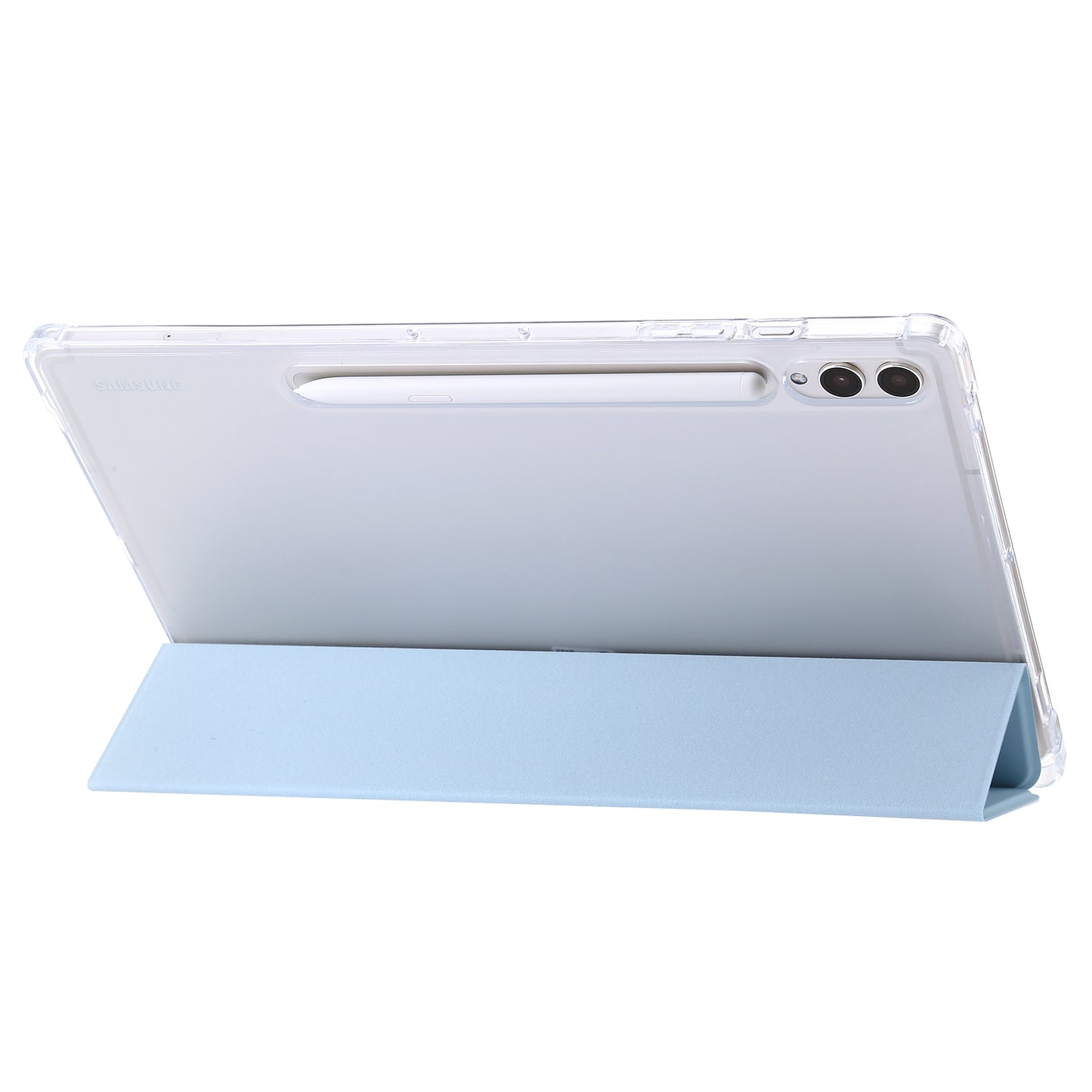 For Samsung Galaxy Tab S9+ Tri-fold Stand Smart Cover PU Leather+Acrylic+TPU Transparent Tablet Case