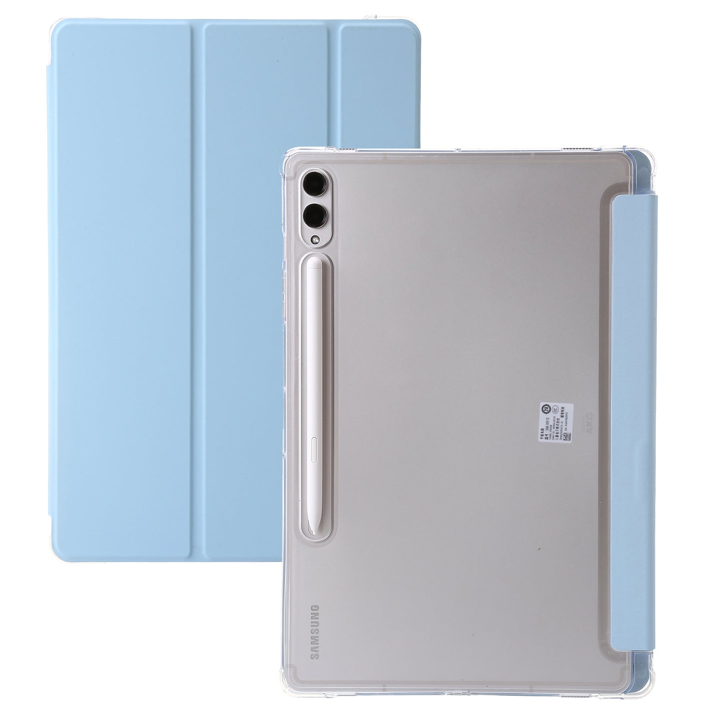 For Samsung Galaxy Tab S9+ Tri-fold Stand Smart Cover PU Leather+Acrylic+TPU Transparent Tablet Case