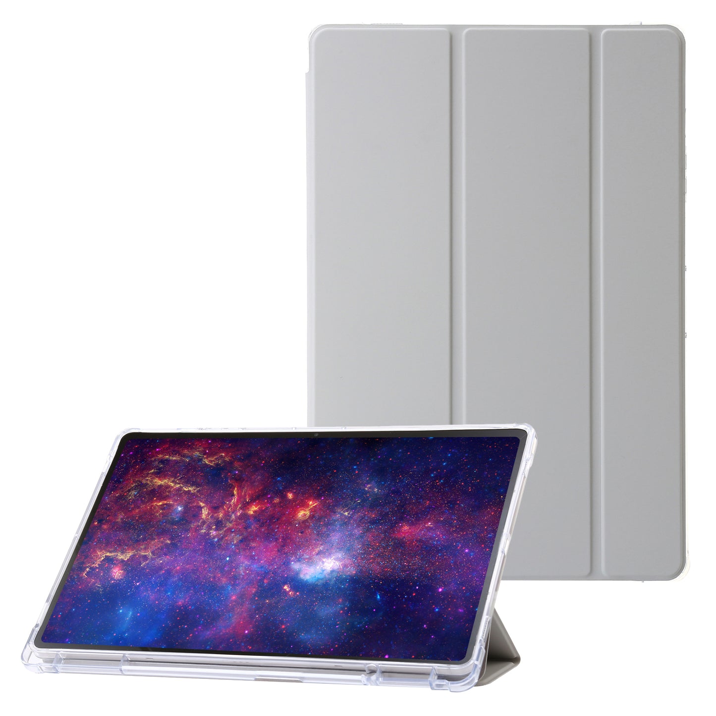 For Samsung Galaxy Tab S9+ Tri-fold Stand Smart Cover PU Leather+Acrylic+TPU Transparent Tablet Case
