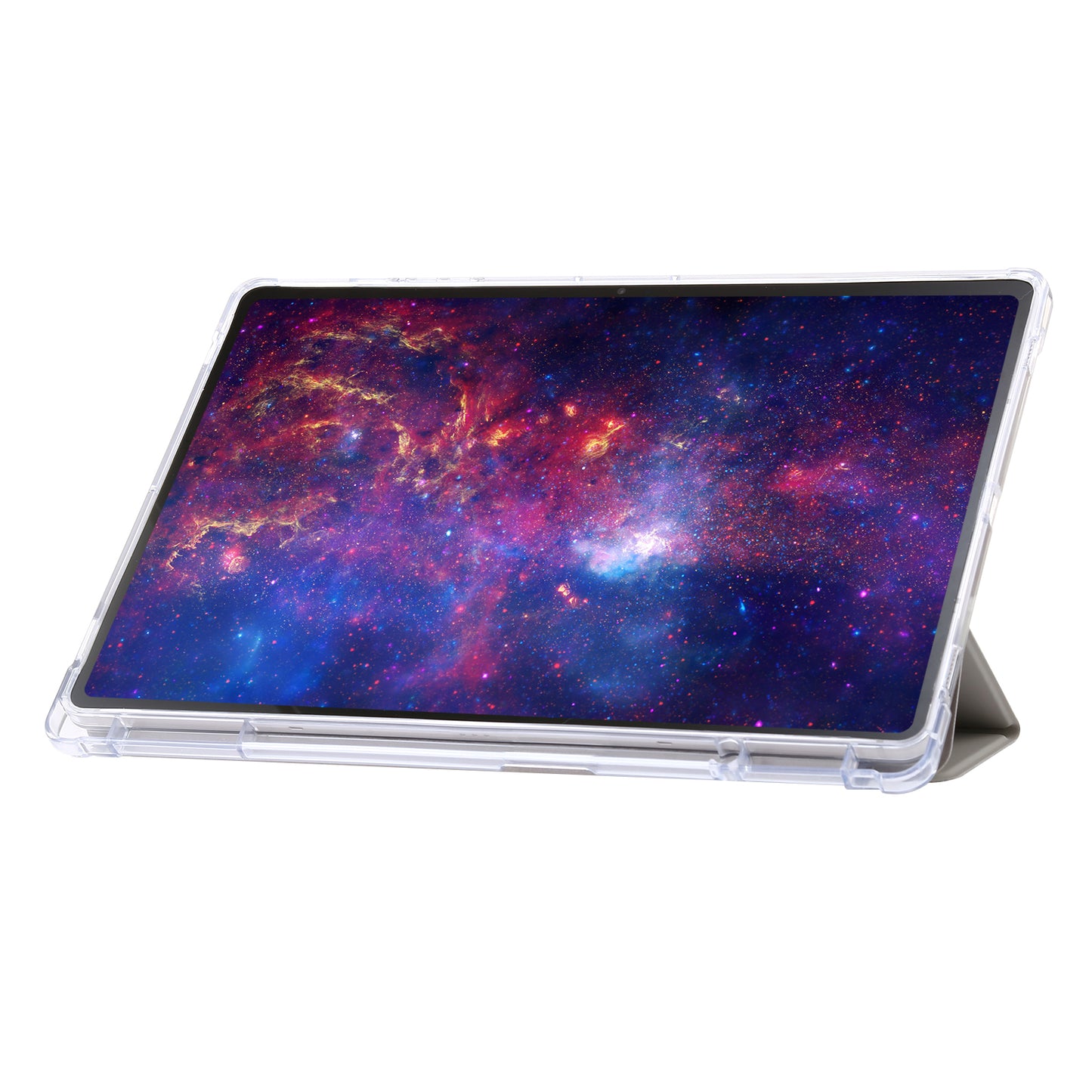 For Samsung Galaxy Tab S9+ Tri-fold Stand Smart Cover PU Leather+Acrylic+TPU Transparent Tablet Case