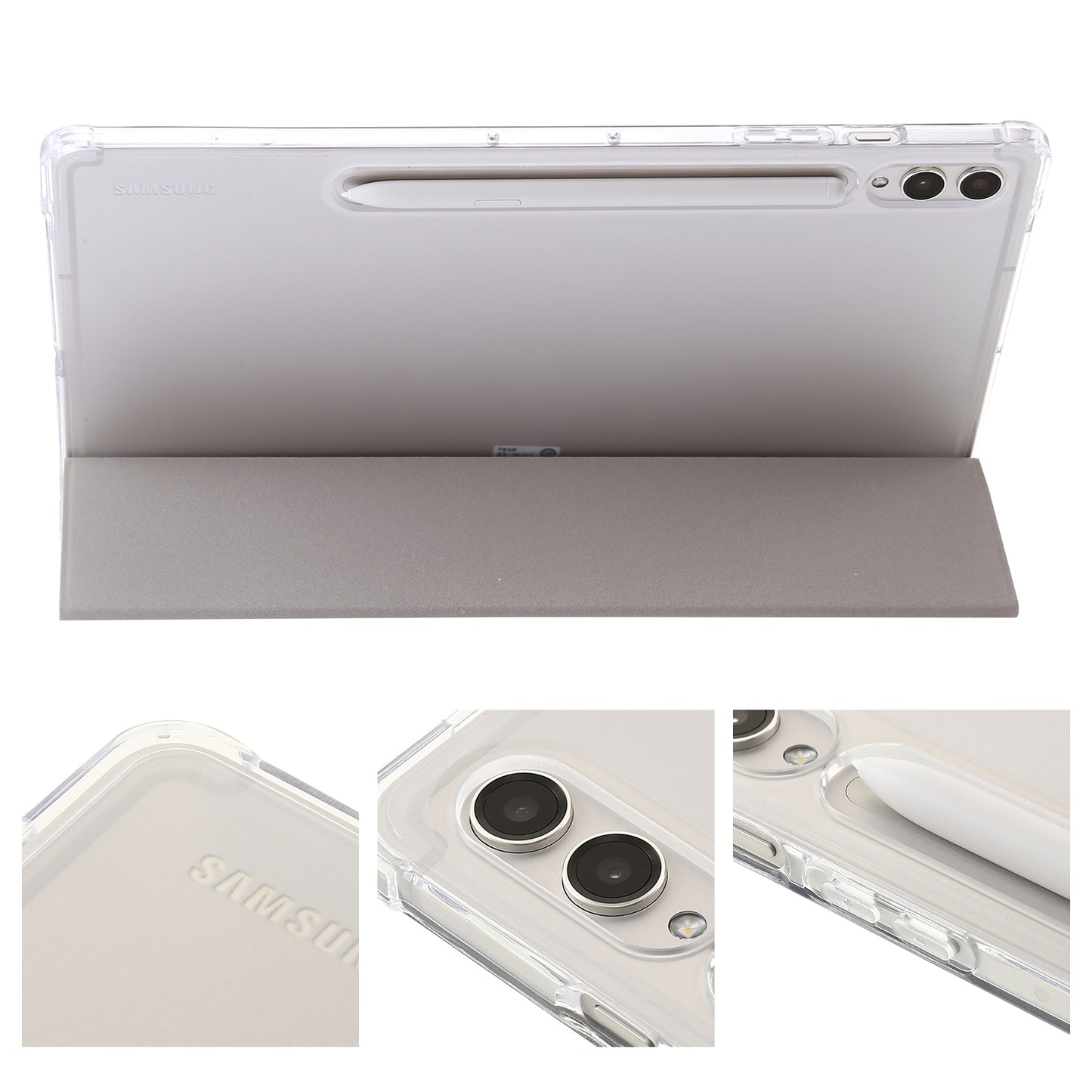 For Samsung Galaxy Tab S9+ Tri-fold Stand Smart Cover PU Leather+Acrylic+TPU Transparent Tablet Case