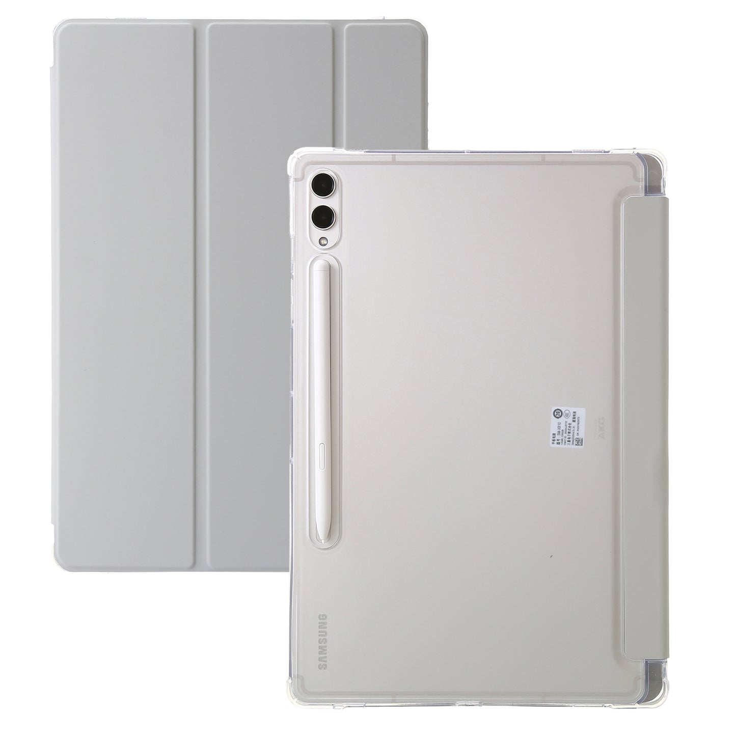 For Samsung Galaxy Tab S9+ Tri-fold Stand Smart Cover PU Leather+Acrylic+TPU Transparent Tablet Case