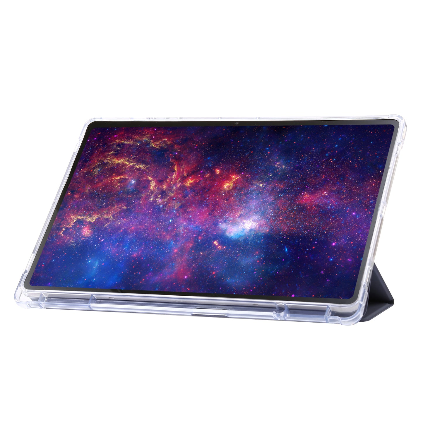 For Samsung Galaxy Tab S9+ Tri-fold Stand Smart Cover PU Leather+Acrylic+TPU Transparent Tablet Case