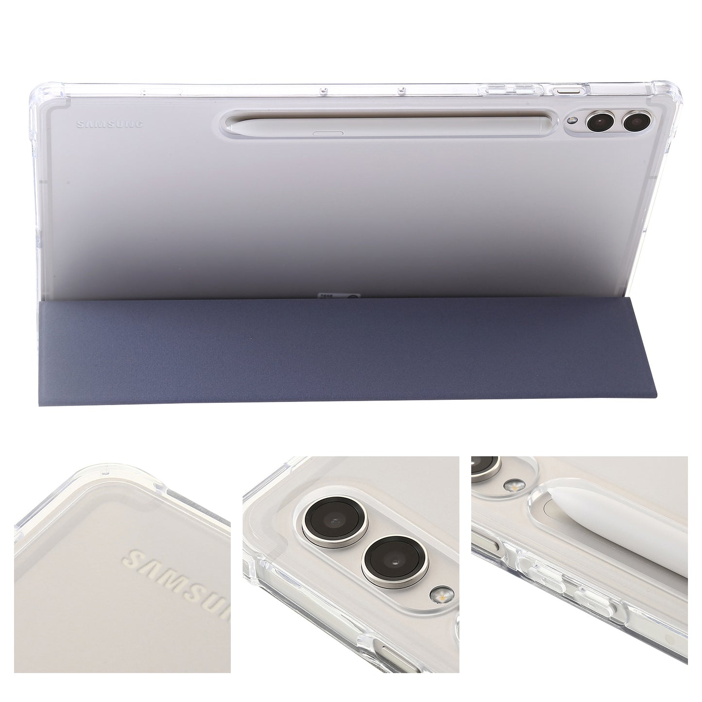 For Samsung Galaxy Tab S9+ Tri-fold Stand Smart Cover PU Leather+Acrylic+TPU Transparent Tablet Case