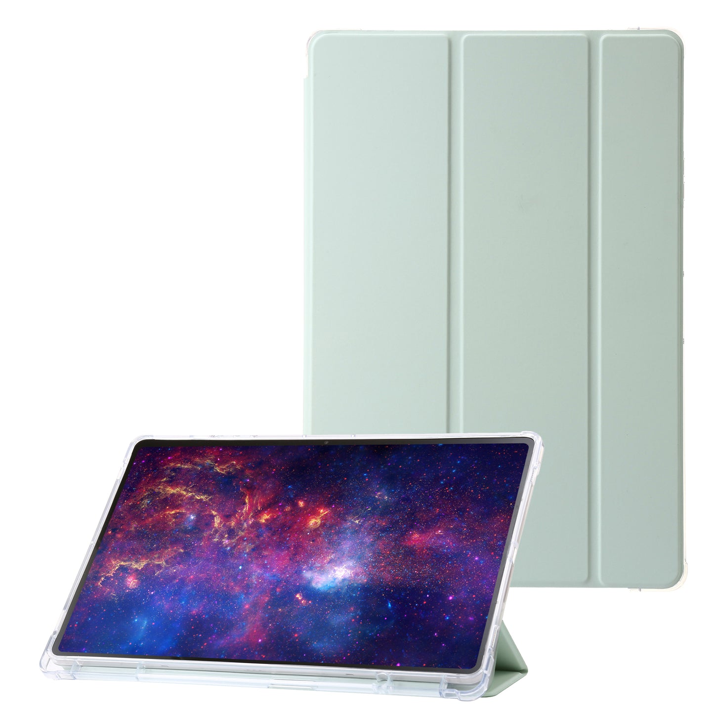 For Samsung Galaxy Tab S9+ Tri-fold Stand Smart Cover PU Leather+Acrylic+TPU Transparent Tablet Case