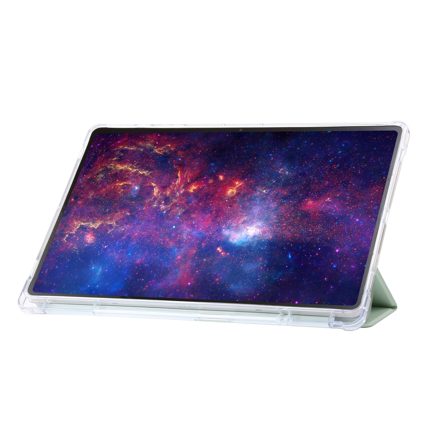For Samsung Galaxy Tab S9+ Tri-fold Stand Smart Cover PU Leather+Acrylic+TPU Transparent Tablet Case