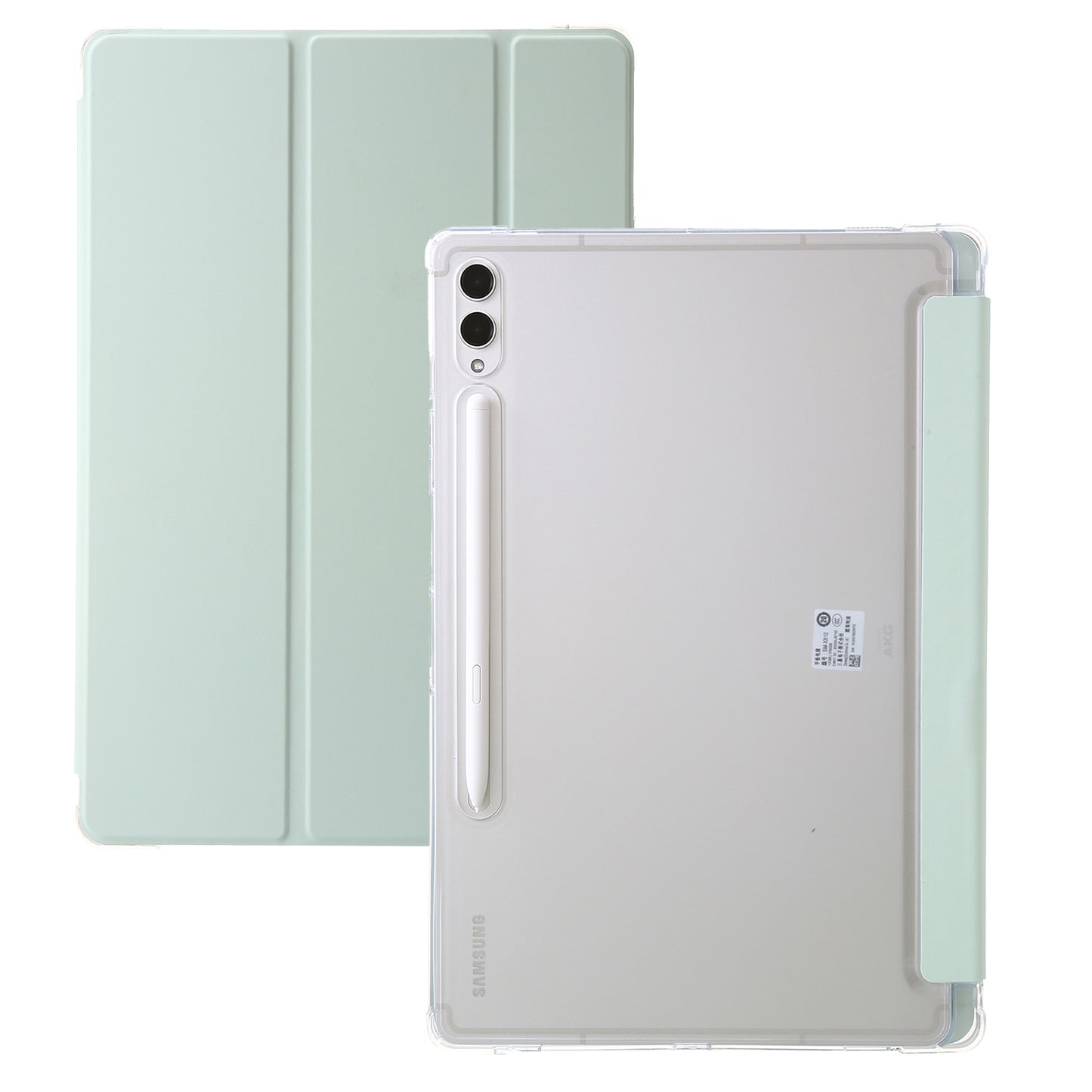 For Samsung Galaxy Tab S9+ Tri-fold Stand Smart Cover PU Leather+Acrylic+TPU Transparent Tablet Case