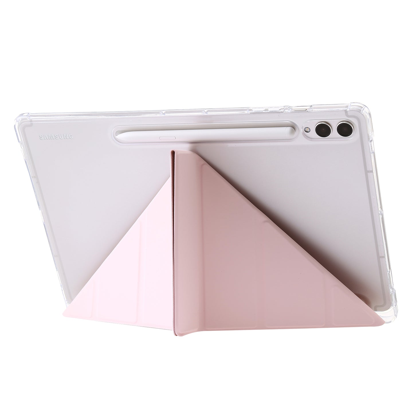 For Samsung Galaxy Tab S9+ Origami Tri-fold Stand Cover PU Leather+Acrylic+TPU Auto Wake / Sleep Tablet Case