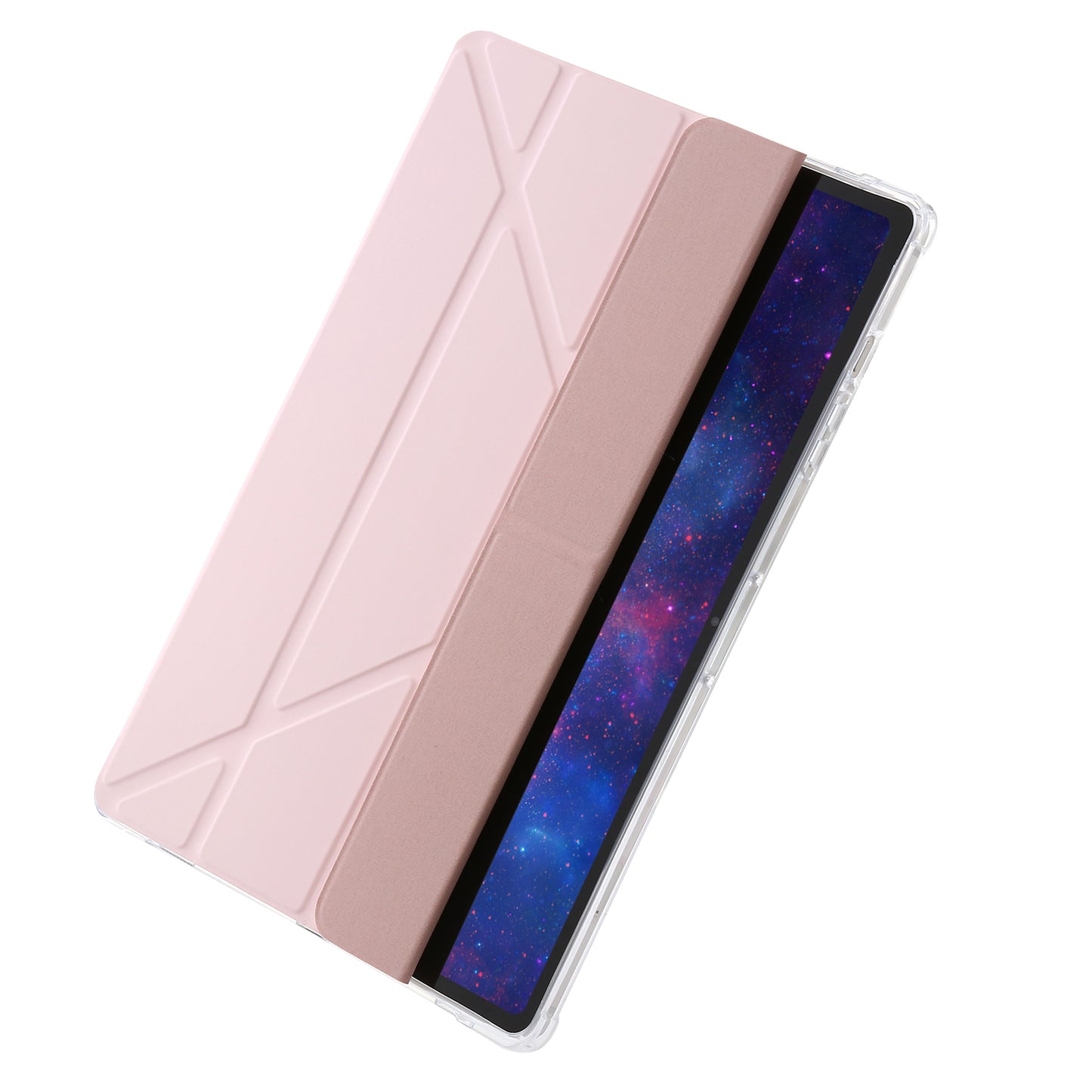 For Samsung Galaxy Tab S9+ Origami Tri-fold Stand Cover PU Leather+Acrylic+TPU Auto Wake / Sleep Tablet Case
