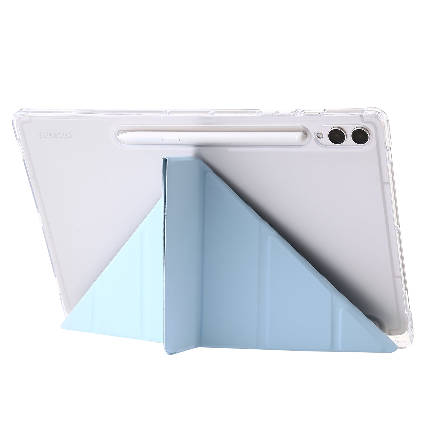 For Samsung Galaxy Tab S9+ Origami Tri-fold Stand Cover PU Leather+Acrylic+TPU Auto Wake / Sleep Tablet Case