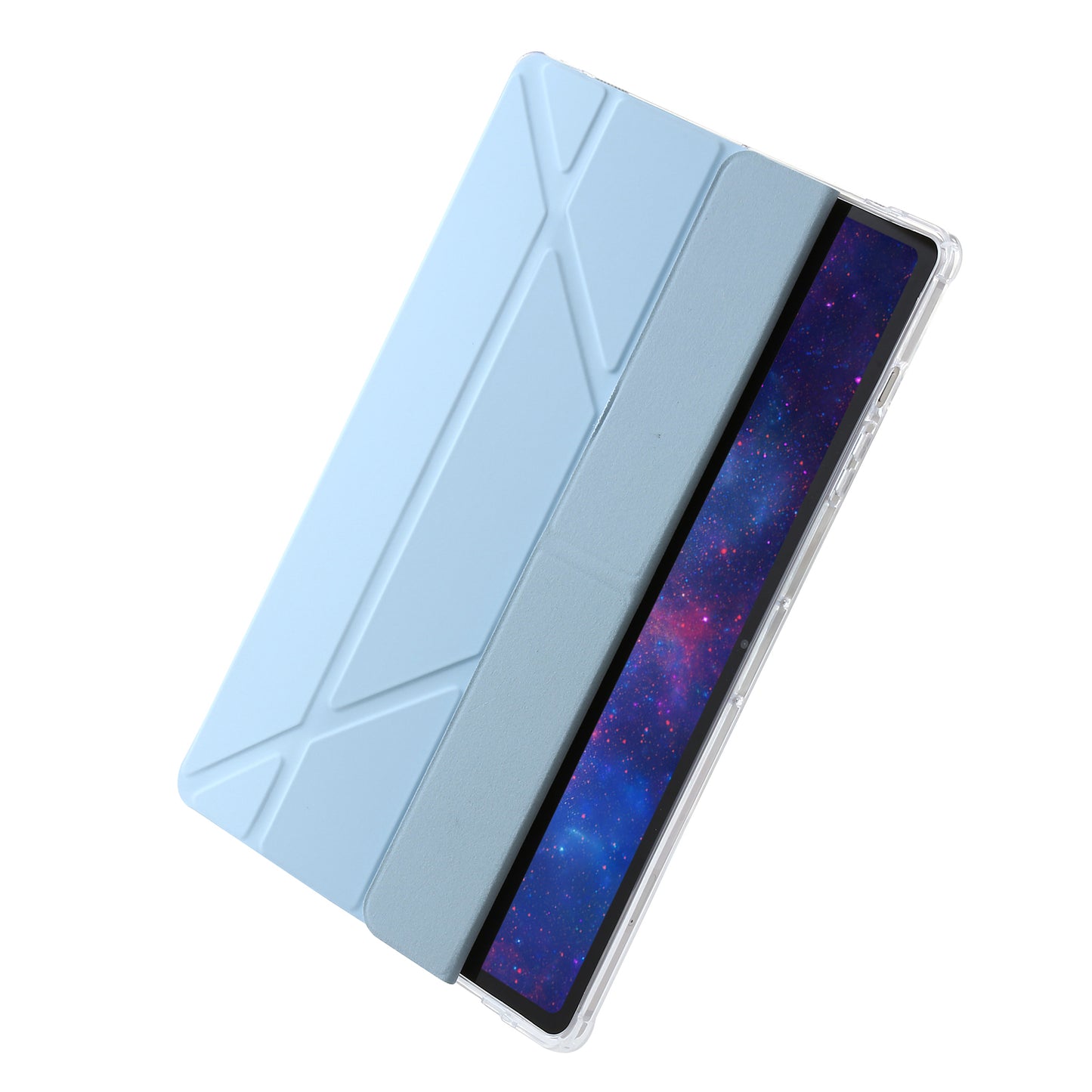 For Samsung Galaxy Tab S9+ Origami Tri-fold Stand Cover PU Leather+Acrylic+TPU Auto Wake / Sleep Tablet Case