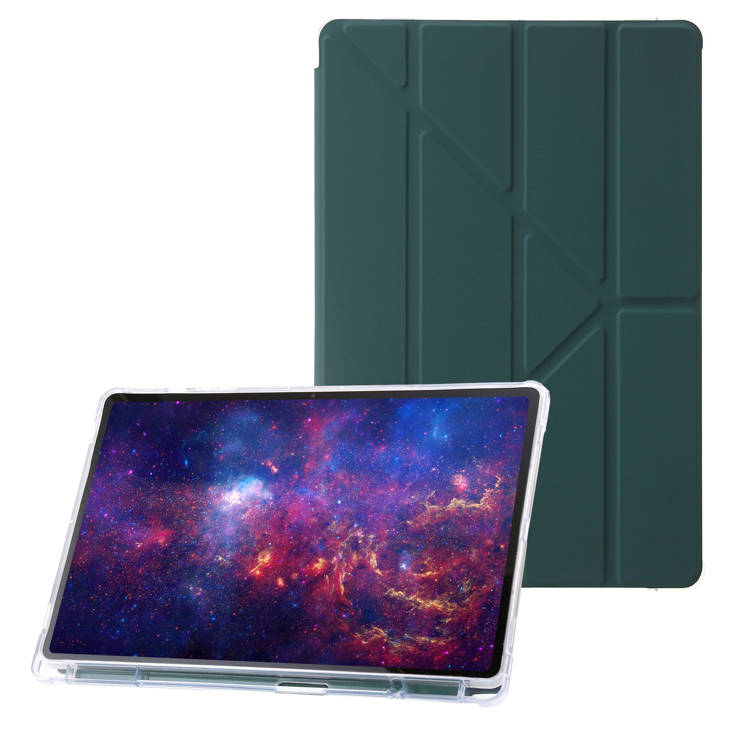 For Samsung Galaxy Tab S9+ Origami Tri-fold Stand Cover PU Leather+Acrylic+TPU Auto Wake / Sleep Tablet Case
