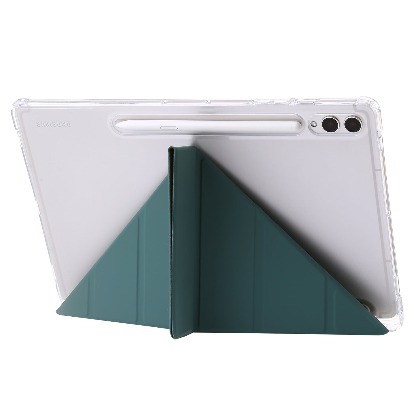 For Samsung Galaxy Tab S9+ Origami Tri-fold Stand Cover PU Leather+Acrylic+TPU Auto Wake / Sleep Tablet Case