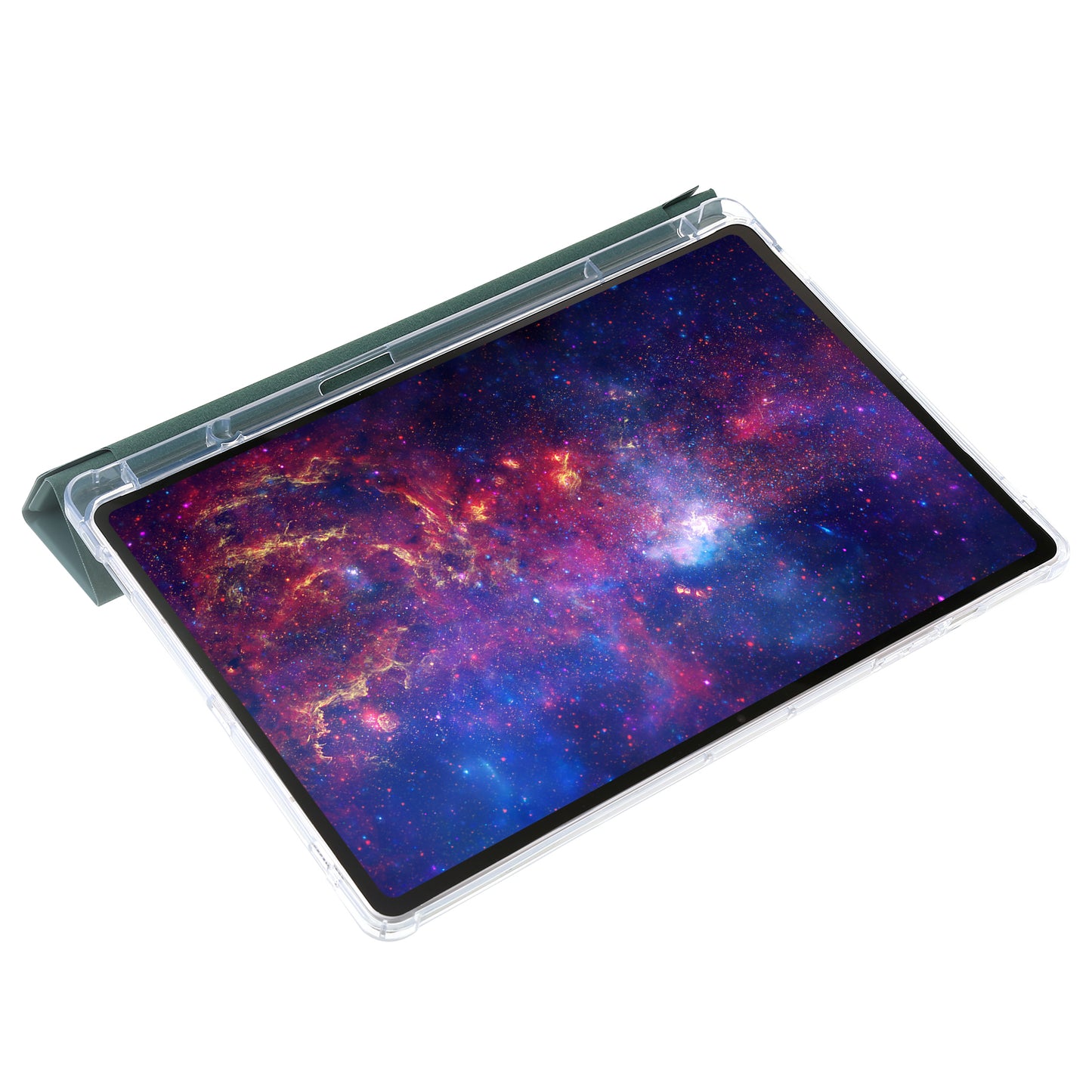 For Samsung Galaxy Tab S9+ Origami Tri-fold Stand Cover PU Leather+Acrylic+TPU Auto Wake / Sleep Tablet Case