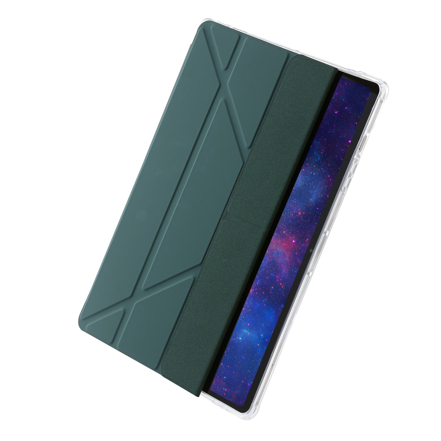 For Samsung Galaxy Tab S9+ Origami Tri-fold Stand Cover PU Leather+Acrylic+TPU Auto Wake / Sleep Tablet Case