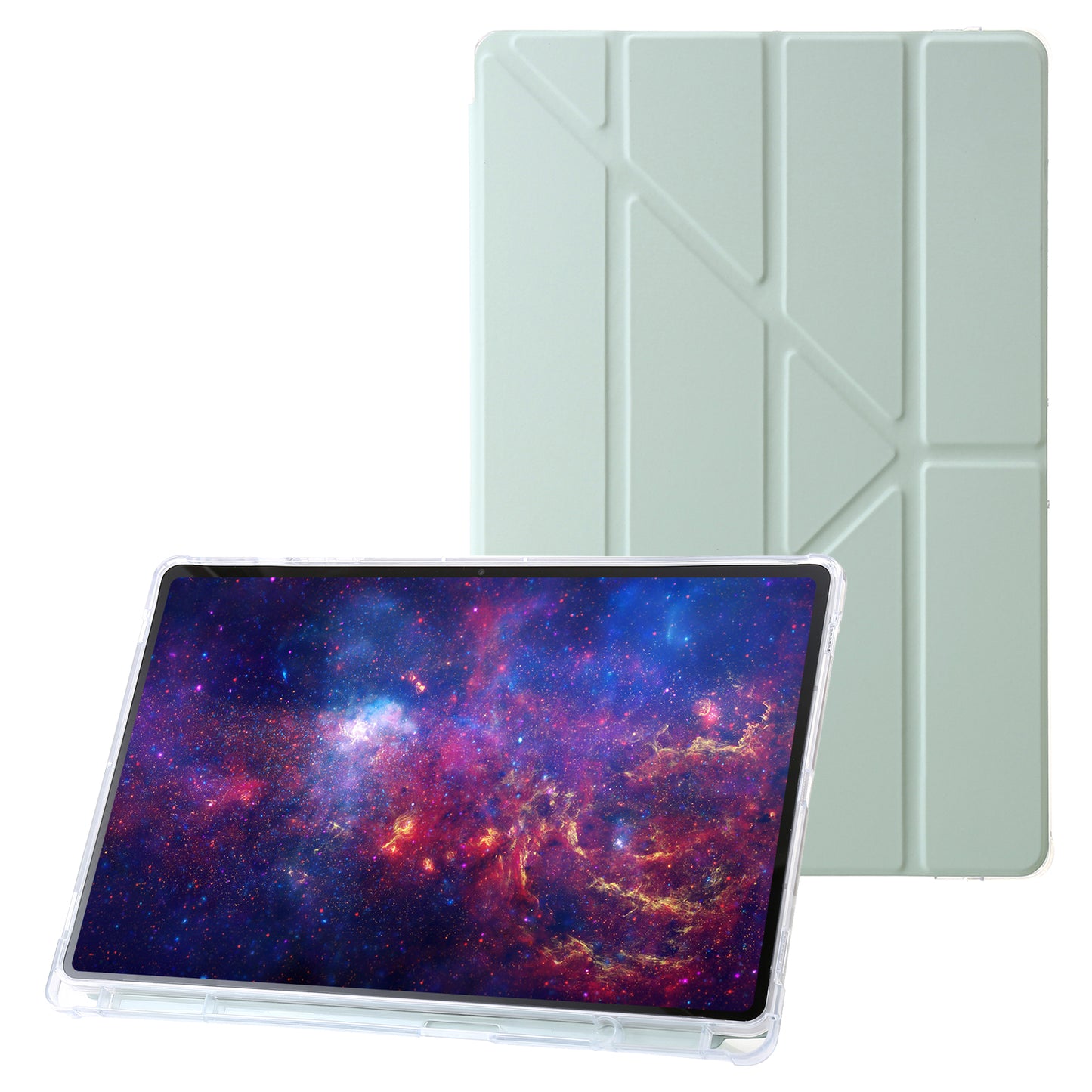 For Samsung Galaxy Tab S9+ Origami Tri-fold Stand Cover PU Leather+Acrylic+TPU Auto Wake / Sleep Tablet Case