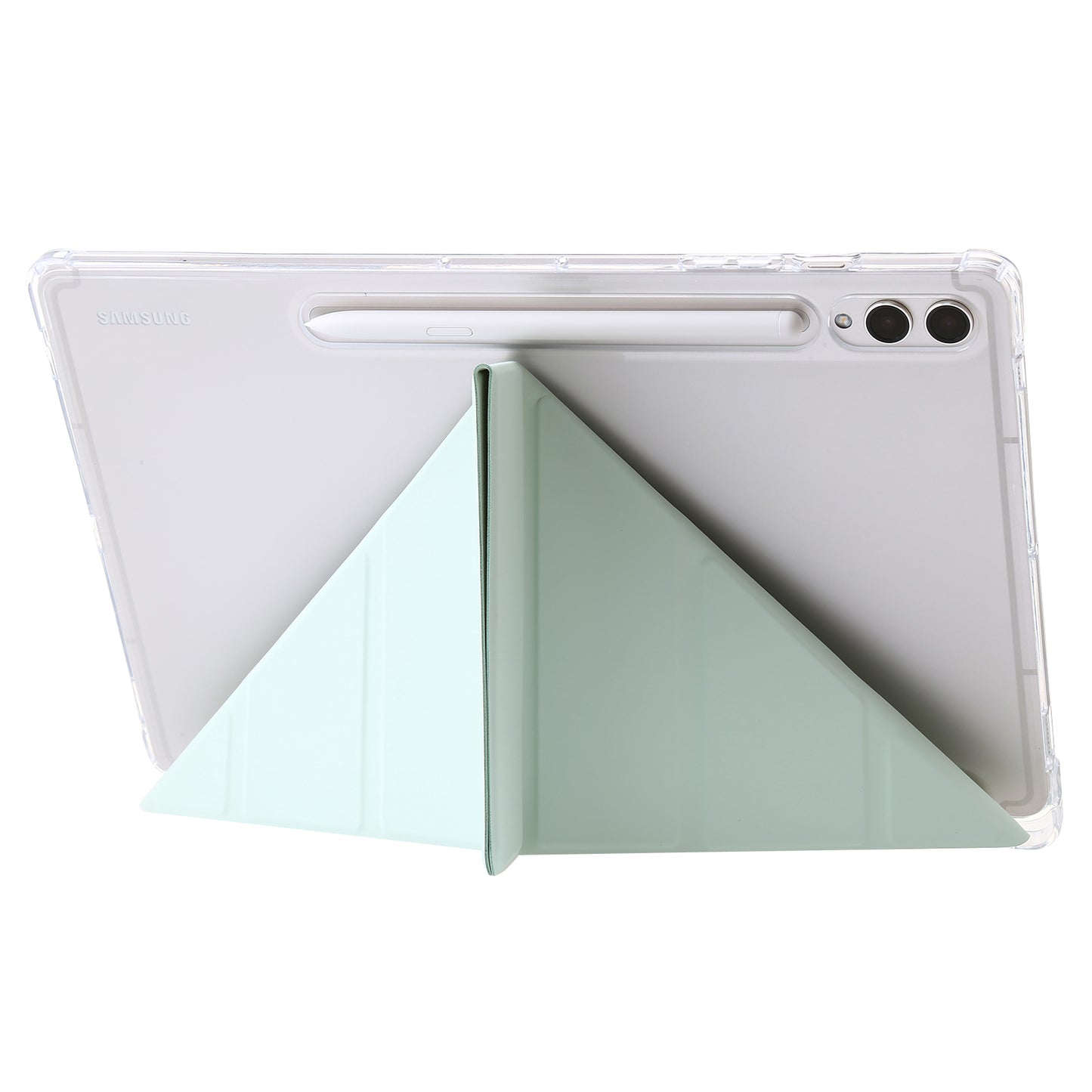 For Samsung Galaxy Tab S9+ Origami Tri-fold Stand Cover PU Leather+Acrylic+TPU Auto Wake / Sleep Tablet Case