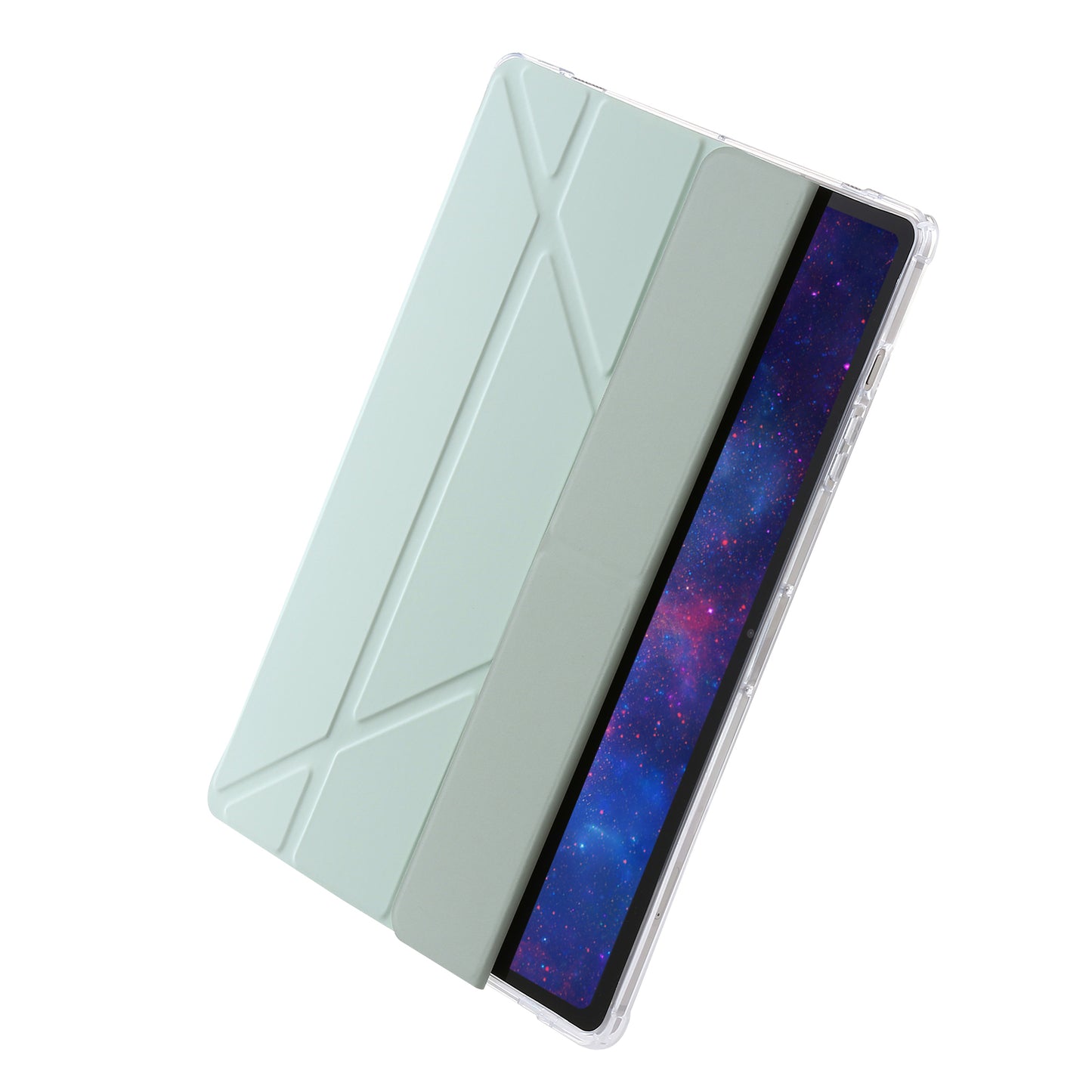 For Samsung Galaxy Tab S9+ Origami Tri-fold Stand Cover PU Leather+Acrylic+TPU Auto Wake / Sleep Tablet Case