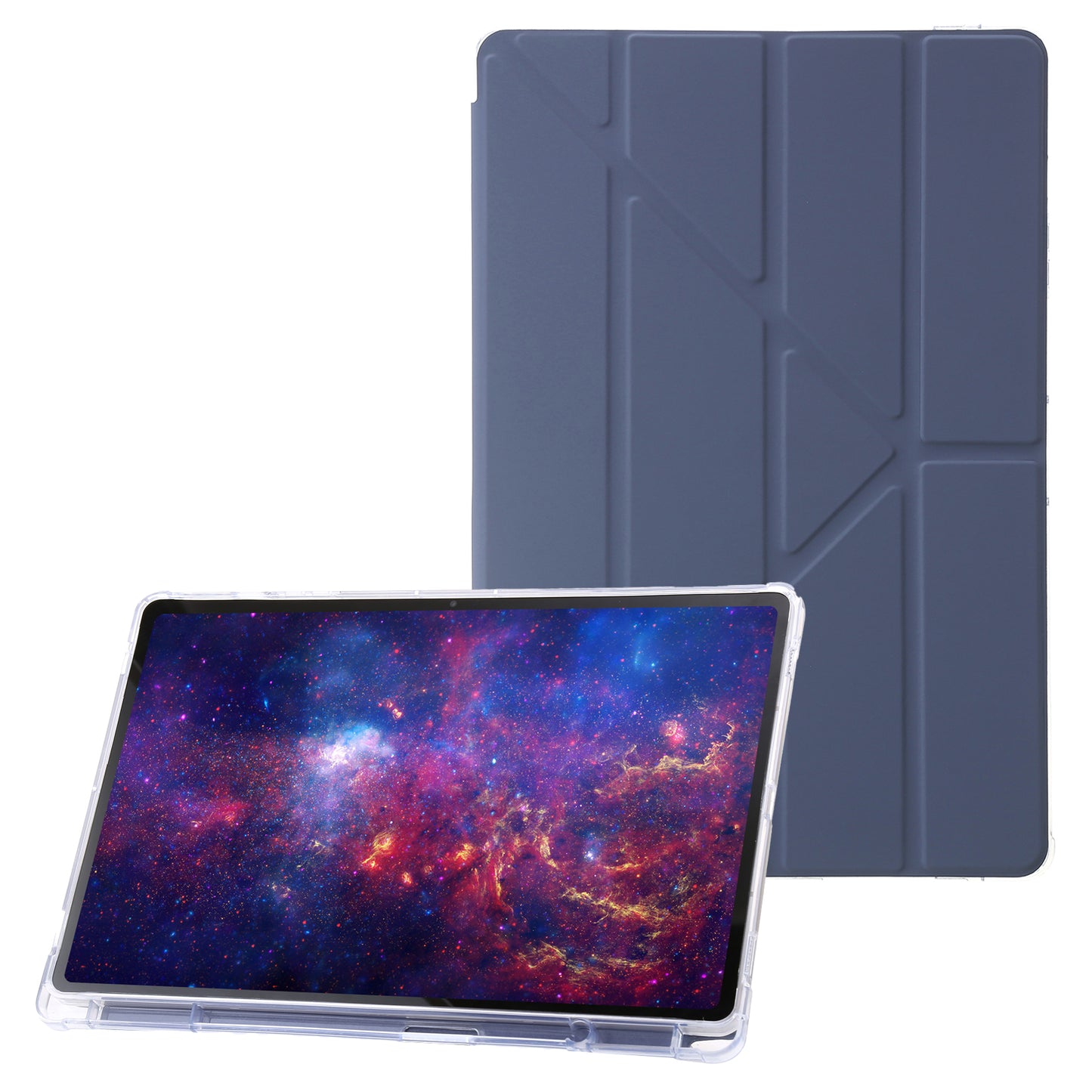 For Samsung Galaxy Tab S9+ Origami Tri-fold Stand Cover PU Leather+Acrylic+TPU Auto Wake / Sleep Tablet Case