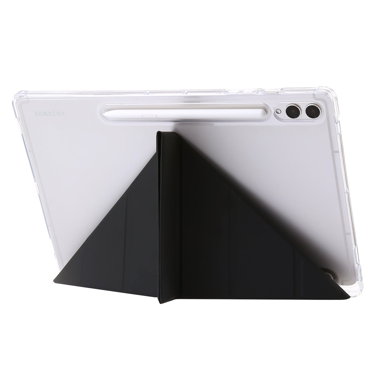For Samsung Galaxy Tab S9+ Origami Tri-fold Stand Cover PU Leather+Acrylic+TPU Auto Wake / Sleep Tablet Case