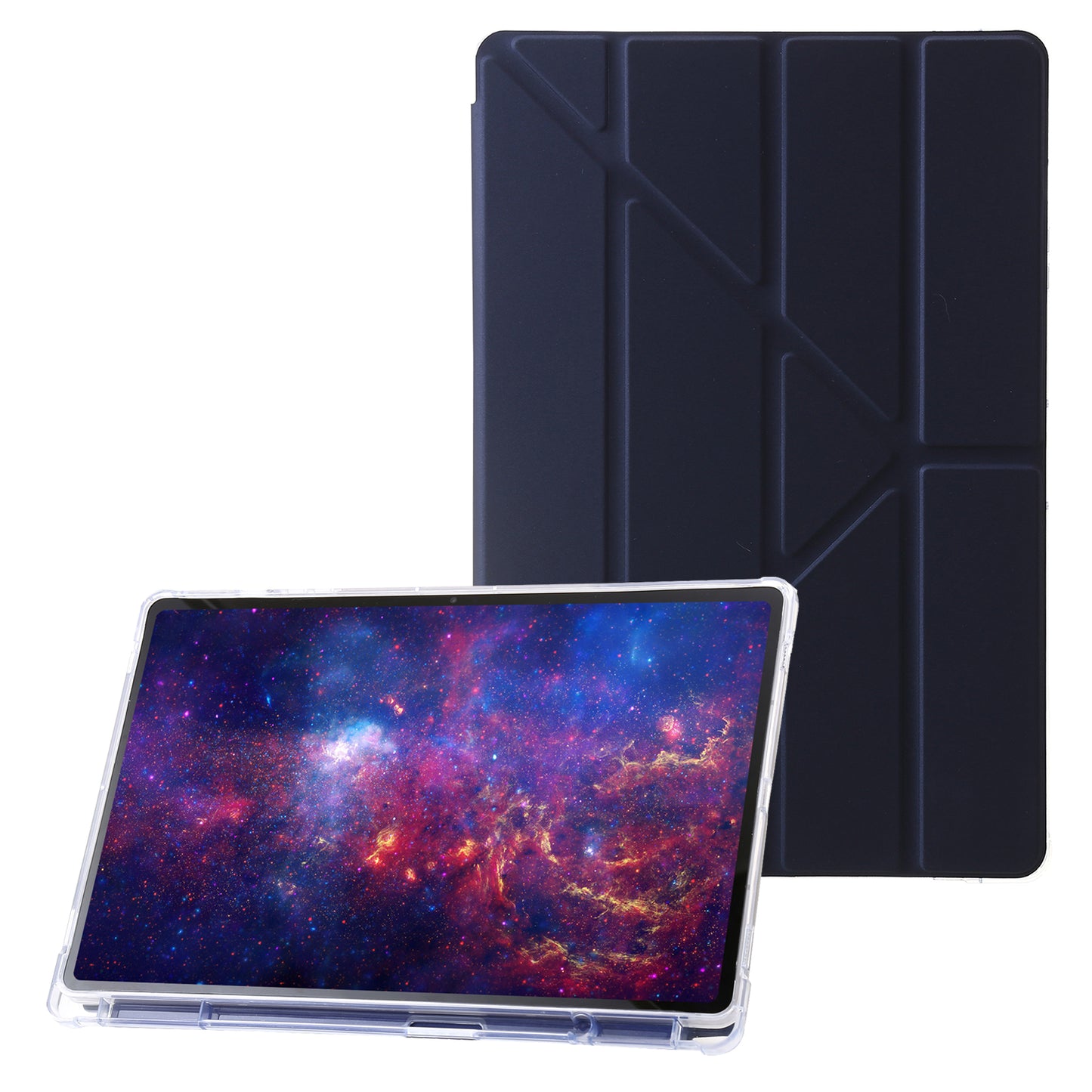 For Samsung Galaxy Tab S9+ Origami Tri-fold Stand Cover PU Leather+Acrylic+TPU Auto Wake / Sleep Tablet Case
