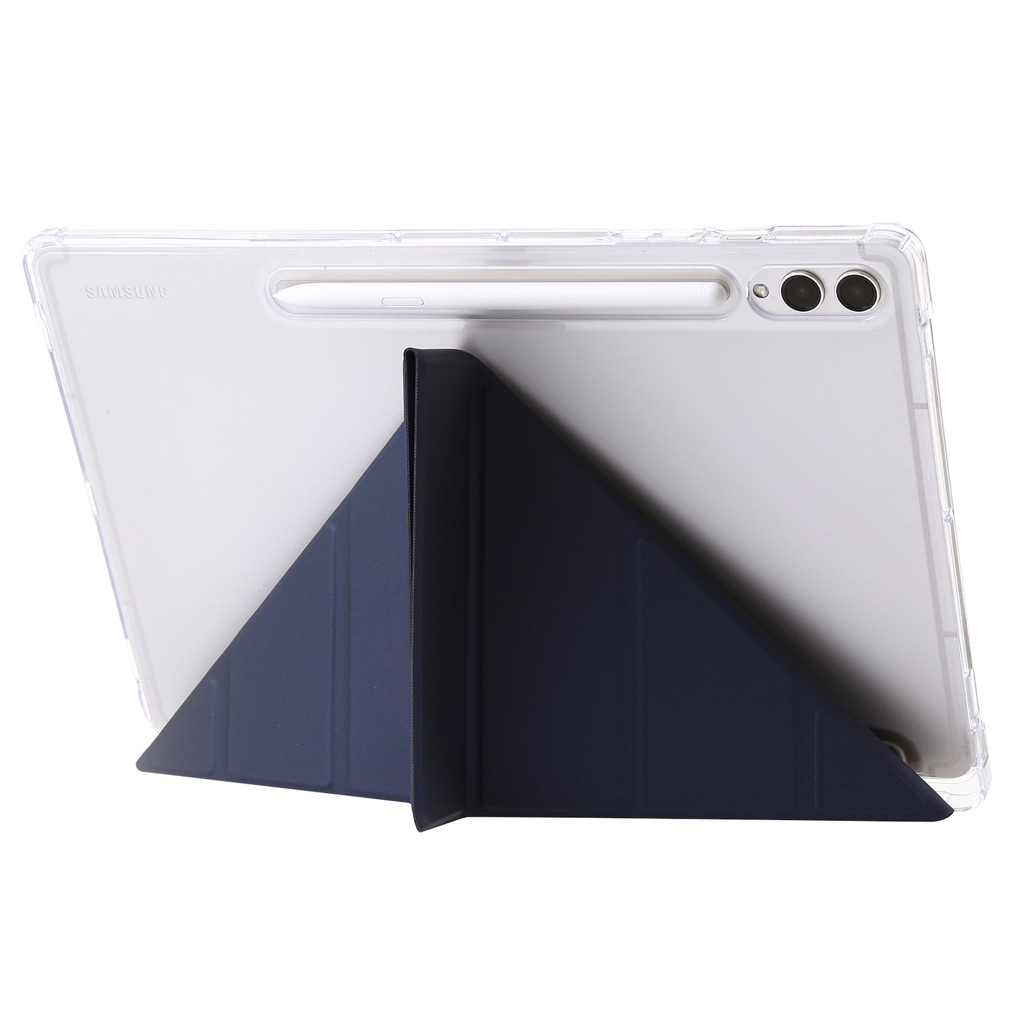 For Samsung Galaxy Tab S9+ Origami Tri-fold Stand Cover PU Leather+Acrylic+TPU Auto Wake / Sleep Tablet Case