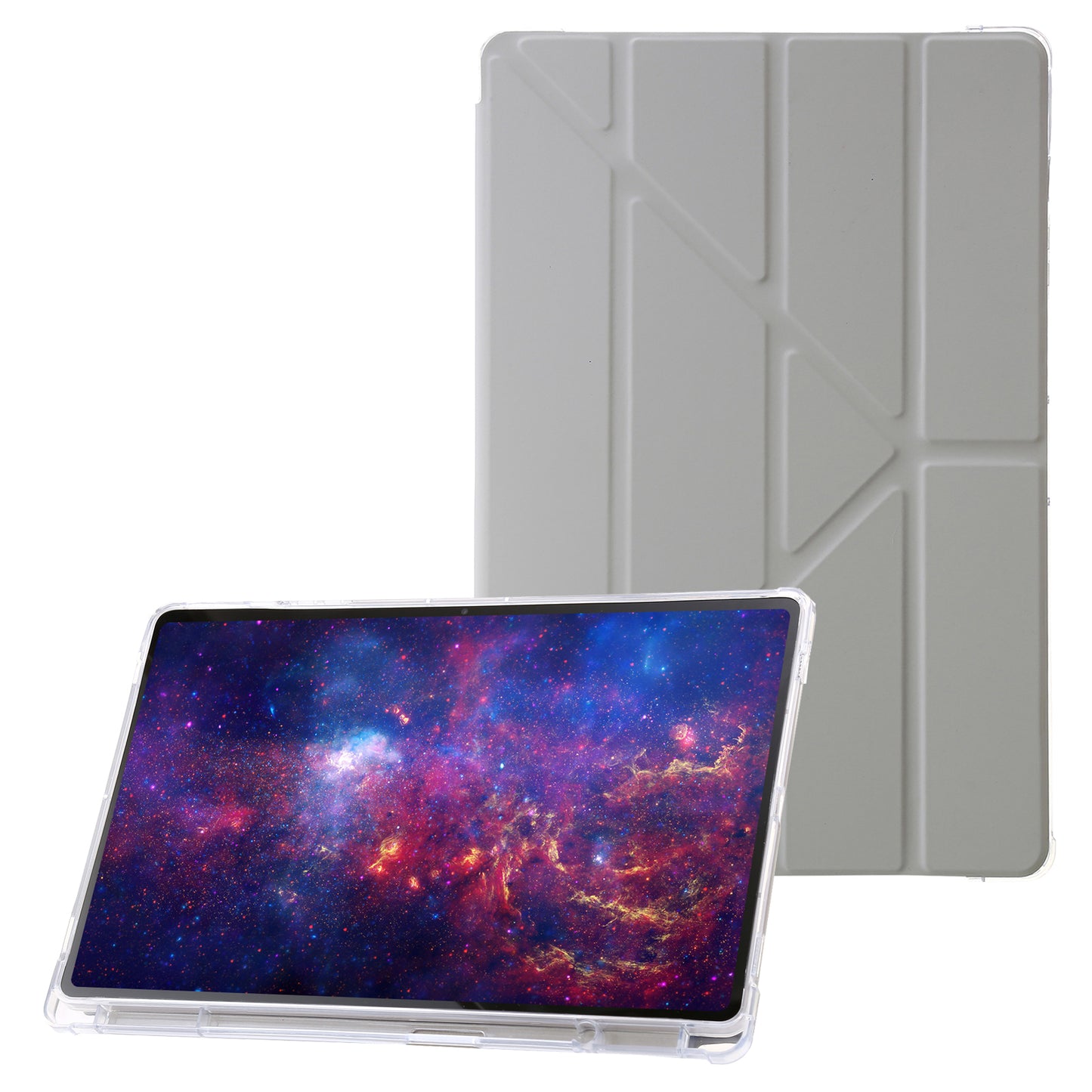 For Samsung Galaxy Tab S9+ Origami Tri-fold Stand Cover PU Leather+Acrylic+TPU Auto Wake / Sleep Tablet Case